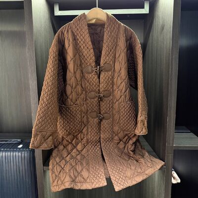 Elegant Simple High-End Mid-Length Trench Coat for Women New Winter Style Horn Buttons  Plus Size Slimming Top Long