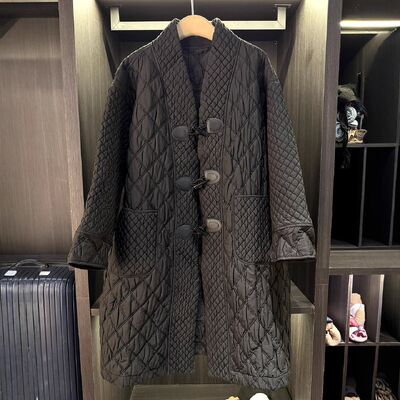 Elegant Simple High-End Mid-Length Trench Coat for Women New Winter Style Horn Buttons  Plus Size Slimming Top Long