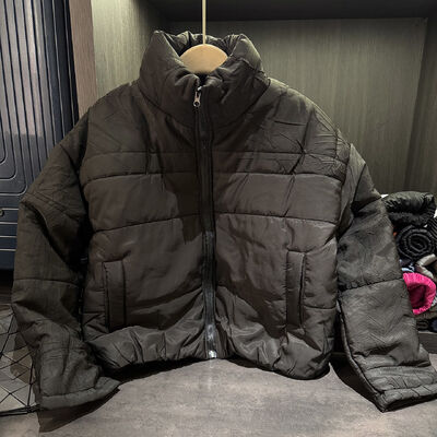 Women's Winter Cotton Jacket Solid Color Loose Short Stand Collar Long Sleeve Zipper Versatile Slim Thick Coat Top Casual