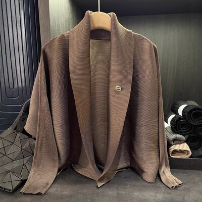 Autumn New Breathable Long Coat High-End Loose Regular Sleeve Tie Slimming Solid Color Simple Elegant Cardigan Shawl for Women