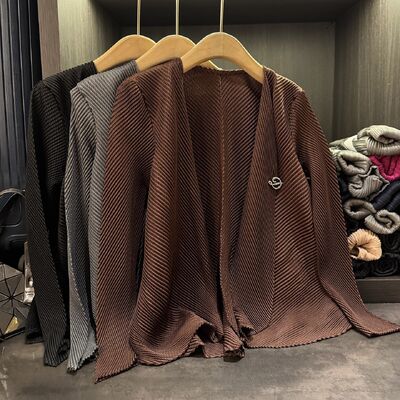 High-End Long Casual Dragon Scale Blazer Women Spring Autumn Solid Color Fish Leather 100% Polyester Versatile Loose Plus Size