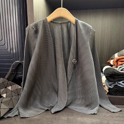 High-End Long Casual Dragon Scale Blazer Women Spring Autumn Solid Color Fish Leather 100% Polyester Versatile Loose Plus Size