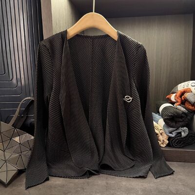 High-End Long Casual Dragon Scale Blazer Women Spring Autumn Solid Color Fish Leather 100% Polyester Versatile Loose Plus Size