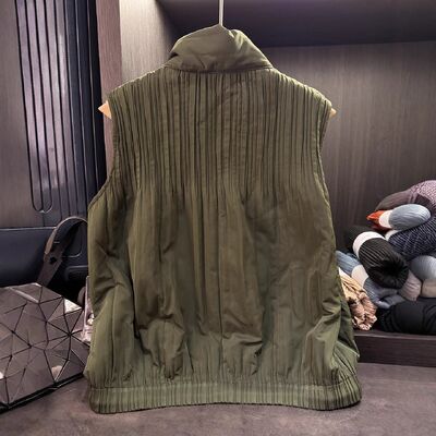 High-end Elegant Simple Solid Color Pocket Casual Eco-Friendly Cotton Vest Jacket Autumn Winter New Pleated Loose Versatile Top
