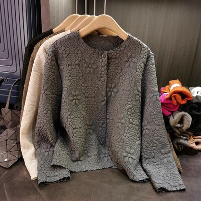 High-End Minimalist Heavy Pleated Cardigan Elegant Slimming Versatile Jacket New Autumn Style Round-Neck Single-Breasted Casual