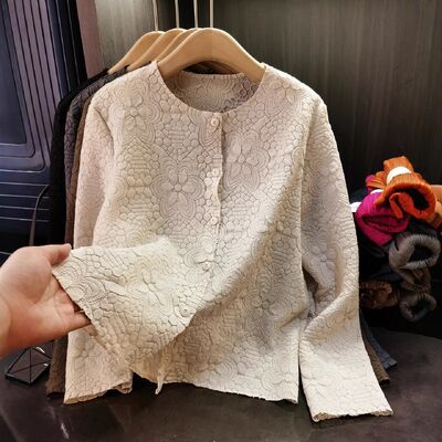 High-End Minimalist Heavy Pleated Cardigan Elegant Slimming Versatile Jacket New Autumn Style Round-Neck Single-Breasted Casual