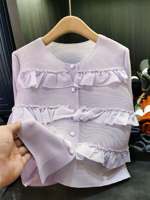 High-End Korean Style Women's Summer Cardigan Sweet Ruffled Neck Short-Sleeved Jacket Casual Slimming Single-Breasted Coat