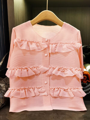 High-End Korean Style Women's Summer Cardigan Sweet Ruffled Neck Short-Sleeved Jacket Casual Slimming Single-Breasted Coat