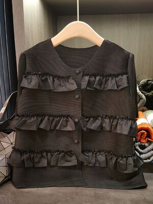 High-End Korean Style Women's Summer Cardigan Sweet Ruffled Neck Short-Sleeved Jacket Casual Slimming Single-Breasted Coat