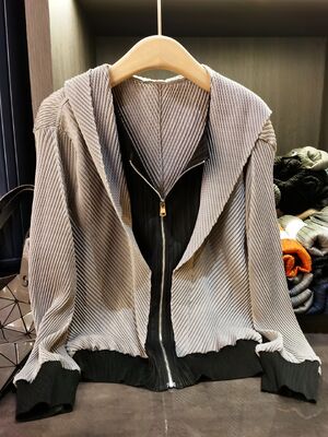 Autumn Casual High-End Women's Two-Piece Spliced Hooded Zipper Jacket Long-Sleeve Ruched Top Snake Skin Leather Polyester Lining