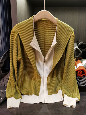 Autumn Casual High-End Women's Two-Piece Spliced Hooded Zipper Jacket Long-Sleeve Ruched Top Snake Skin Leather Polyester Lining