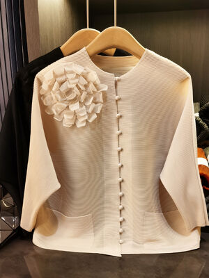 Elegant Solid Color Three-Dimensional Floral Single-Breasted Multi-Button Short Jacket High Quality Women's Casual Slim-Fit Top