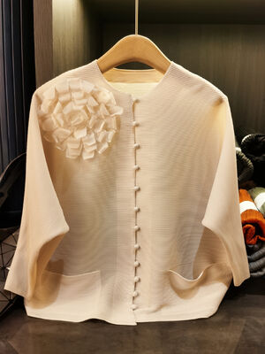 Elegant Solid Color Three-Dimensional Floral Single-Breasted Multi-Button Short Jacket High Quality Women's Casual Slim-Fit Top