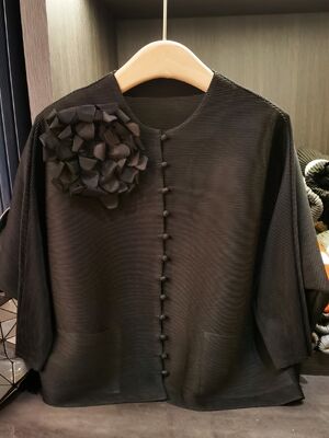 Elegant Solid Color Three-Dimensional Floral Single-Breasted Multi-Button Short Jacket High Quality Women's Casual Slim-Fit Top