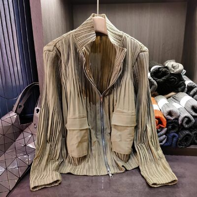 High-End Women's Autumn Casual Cardigan Top Fashionable Double-Zipper Ruched Loose Long-Sleeve Versatile Rabbit Woven Short