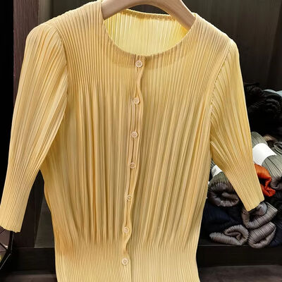 Women's Fashionable Summer Sweet Short Jacket All-Match Neck Age-Reducing Top Casual Single-Breasted Solid Color Skinny Front