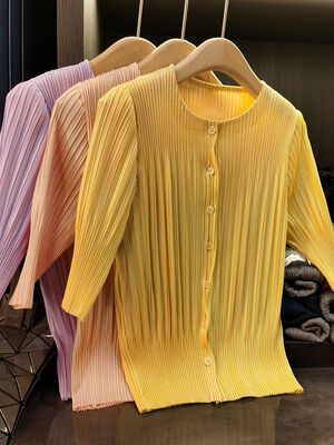 Women's Fashionable Summer Sweet Short Jacket All-Match Neck Age-Reducing Top Casual Single-Breasted Solid Color Skinny Front