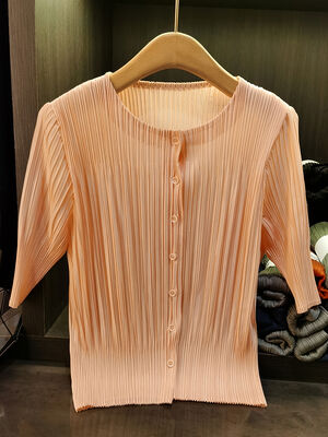 Women's Fashionable Summer Sweet Short Jacket All-Match Neck Age-Reducing Top Casual Single-Breasted Solid Color Skinny Front