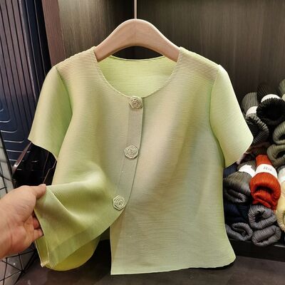Hot-Selling Women's High-End Casual Short Cardigan Single-Breasted Solid Color Short-Sleeve Top Simple Stylish Design
