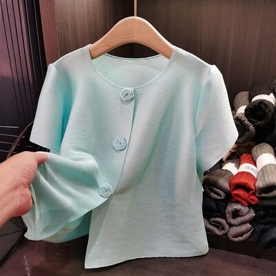 Hot-Selling Women's High-End Casual Short Cardigan Single-Breasted Solid Color Short-Sleeve Top Simple Stylish Design