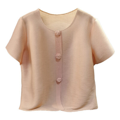 Hot-Selling Women's High-End Casual Short Cardigan Single-Breasted Solid Color Short-Sleeve Top Simple Stylish Design