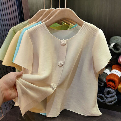 Hot-Selling Women's High-End Casual Short Cardigan Single-Breasted Solid Color Short-Sleeve Top Simple Stylish Design