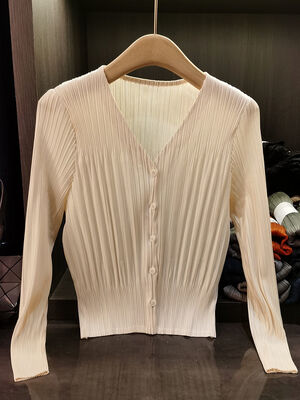 Korean Style Women's V-Neck Cardigan High-End Solid Color Breathable Casual Spring Summer New Short Long Sleeve Coat All-Match