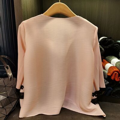 New Age-Reducing Chinese Foreign Style Women's Slimming Outwear Pleated Single-Breasted Short Top Color-Blocked Women's Sets