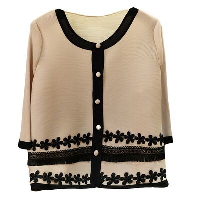 New Age-Reducing Chinese Foreign Style Women's Slimming Outwear Pleated Single-Breasted Short Top Color-Blocked Women's Sets