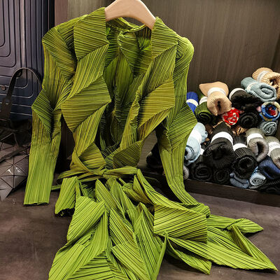 Design Large Size Long Sleeve Cardigan Solid Color Flower Bud Coat New Style Folded Irregular Loose Casual for Summer