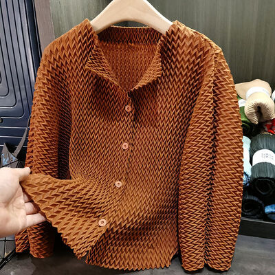 Classy Women's Slim Long-Sleeved Tops Coat Elegant Casual Versatile Spring Pleated Bat Sleeves Long Length Polyester