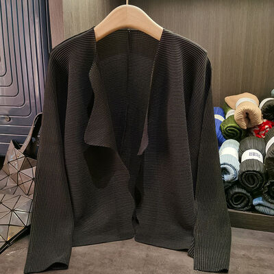 Early Spring Elegant Women's Cardigan Versatile Loose Slim Long-Sleeved Jacket Pure Color Suit Collar Casual Coat