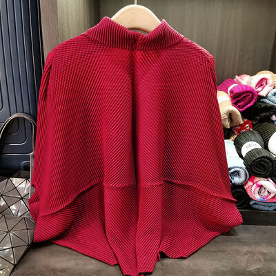 High-End Women's Elegant Cardigan Top Dragon Scale Pleated Loose Slim Lapel Casual Long Length Pure Chiffon Polyester Nonwoven