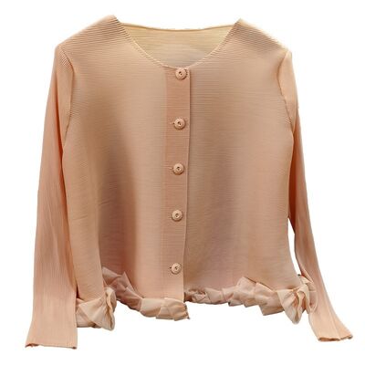 High-End Women's Casual Cardigan Long-Sleeved Spring New Jacket Loose Neck Fungus Hem Design Single Breasted Polyester Lining