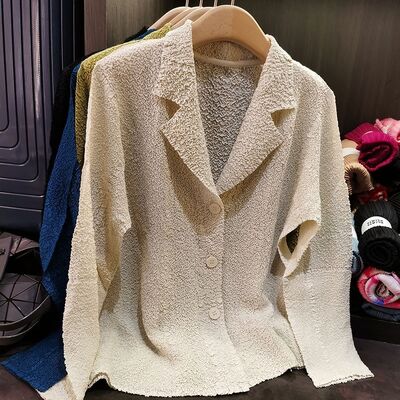 Women's Elegant Rabbit Fur Blazer Jacket New Fashion Design Pleats Long Sleeve Chiffon Coat Casual for Winter Commuting