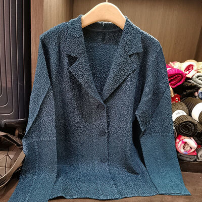 Women's Elegant Rabbit Fur Blazer Jacket New Fashion Design Pleats Long Sleeve Chiffon Coat Casual for Winter Commuting