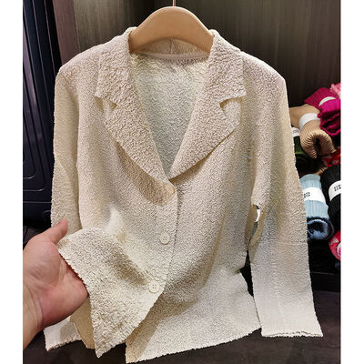 Women's Elegant Rabbit Fur Blazer Jacket New Fashion Design Pleats Long Sleeve Chiffon Coat Casual for Winter Commuting