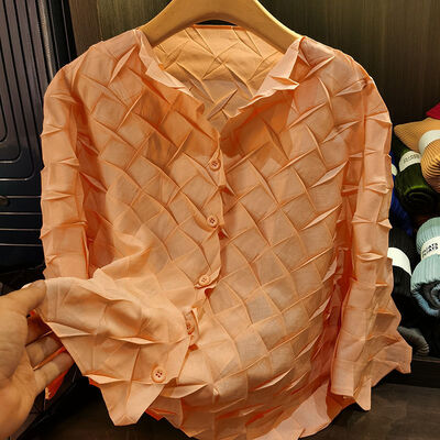 Women's Open Button Pleated Top Casual Jacket Large Size Loose Fit New Spring Collection Thin Outerwear Long Length