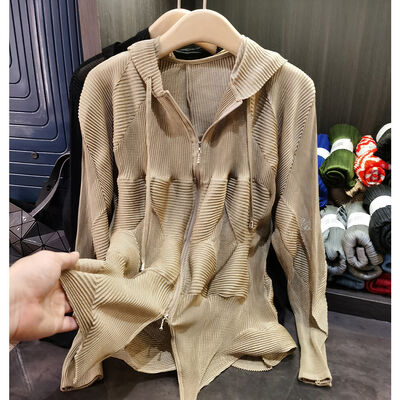 Women's  Irregular Wrinkled Hoodie with Waterproof Feature New Spring Collection Top in Polyester Lining