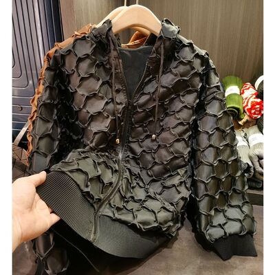 Women's High-End Age-Reducing Hooded Coat Heavy Craft Pleated Zipper Breathable Spring Casual Versatile Solid Color
