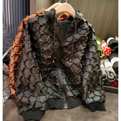 Women's High-End Age-Reducing Hooded Coat Heavy Craft Pleated Zipper Breathable Spring Casual Versatile Solid Color