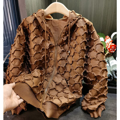 Women's High-End Age-Reducing Hooded Coat Heavy Craft Pleated Zipper Breathable Spring Casual Versatile Solid Color