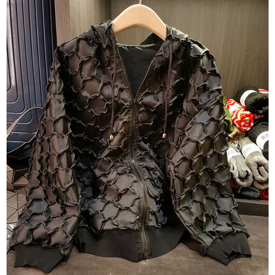 Women's High-End Age-Reducing Hooded Coat Heavy Craft Pleated Zipper Breathable Spring Casual Versatile Solid Color