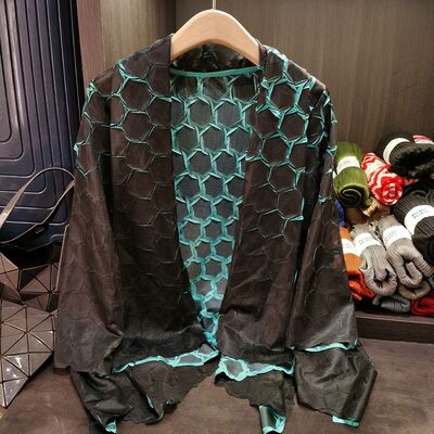 Women's Spring New Style Heavy-Duty Long-Sleeved Cardigan Top Versatile Casual Pleated Coat Made of Polyester