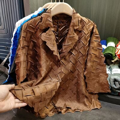 Women's Elegant Commuter Long Sleeve  Solid Color Woven Texture Pleated Turn-Down Collar Casual Polyester New