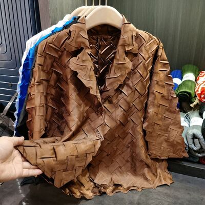 Women's Elegant Commuter Long Sleeve  Solid Color Woven Texture Pleated Turn-Down Collar Casual Polyester New