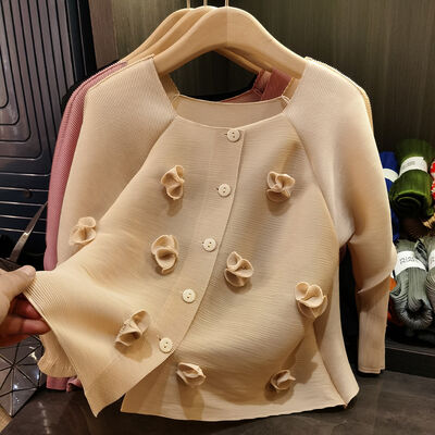 Women's Elegant Work Single-Breasted Cardigan Jacket New Summer Fashionable Square Collar Stereo Flower