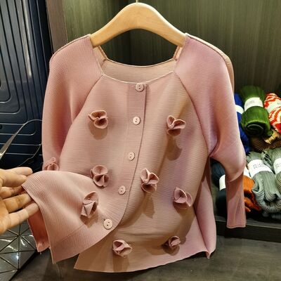 Women's Elegant Work Single-Breasted Cardigan Jacket New Summer Fashionable Square Collar Stereo Flower