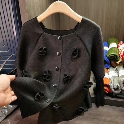 Women's Elegant Work Single-Breasted Cardigan Jacket New Summer Fashionable Square Collar Stereo Flower