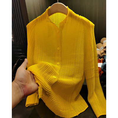 2025 Women's Spring Collection Breathable Sun Protection Casual Single Breasted Shirt with Pleated Stand-Up Collar Long Sleeves